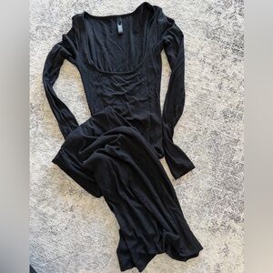 Skims Black Soft Lounge Ribbed Long Sleeve Maxi Dress